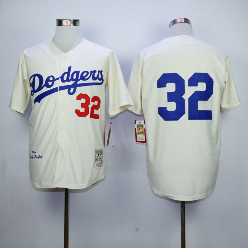 Men Los Angeles Dodgers 32 Koufax Cream Throwback 1955 MLB Jerseys